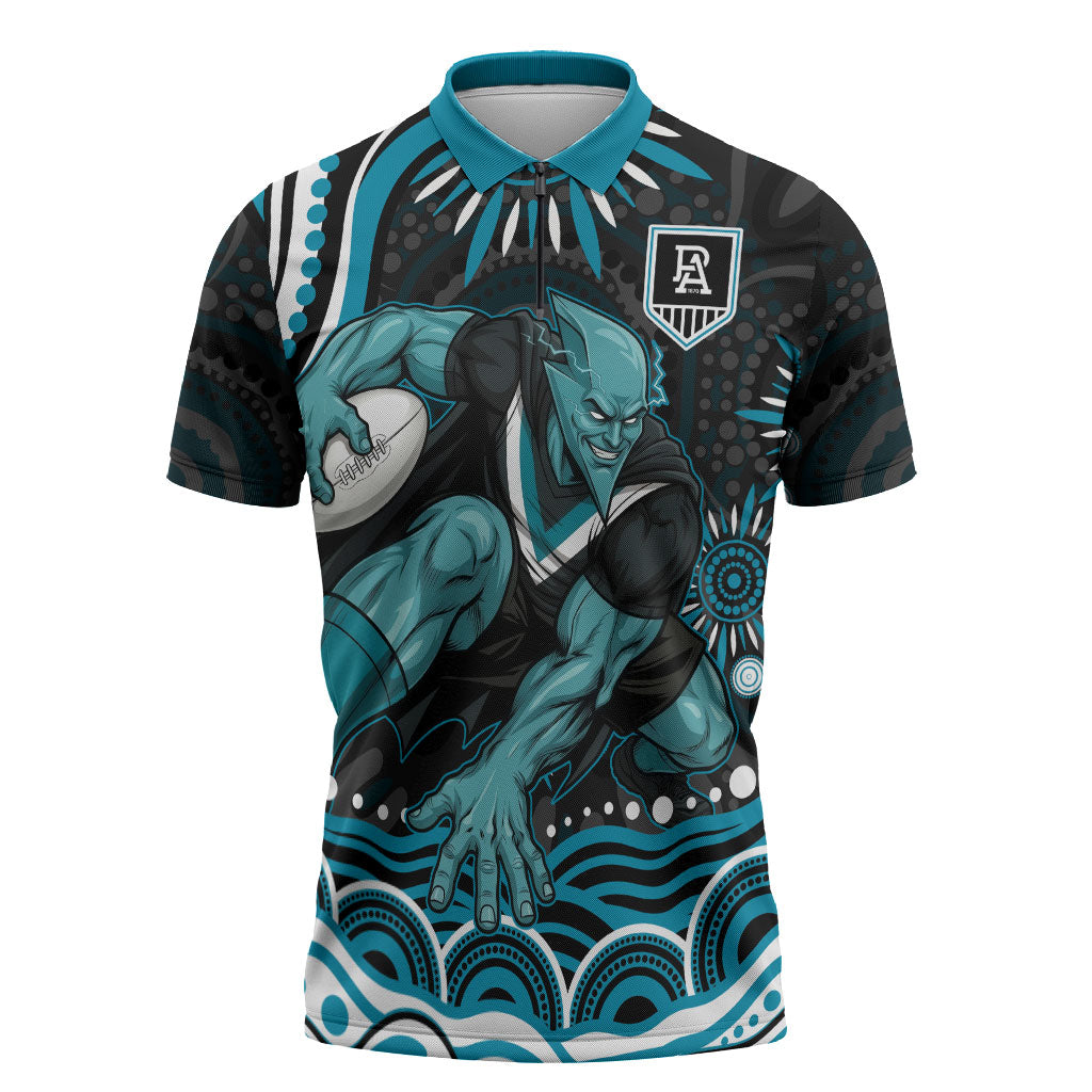 Personalized Port Adelaide Power Rugby Zipper Polo Shirt Aboriginal Dot Art - Dreamtime Football Mascot