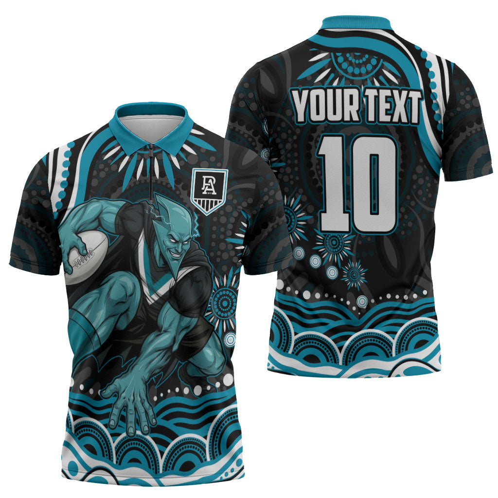 Personalized Port Adelaide Power Rugby Zipper Polo Shirt Aboriginal Dot Art - Dreamtime Football Mascot