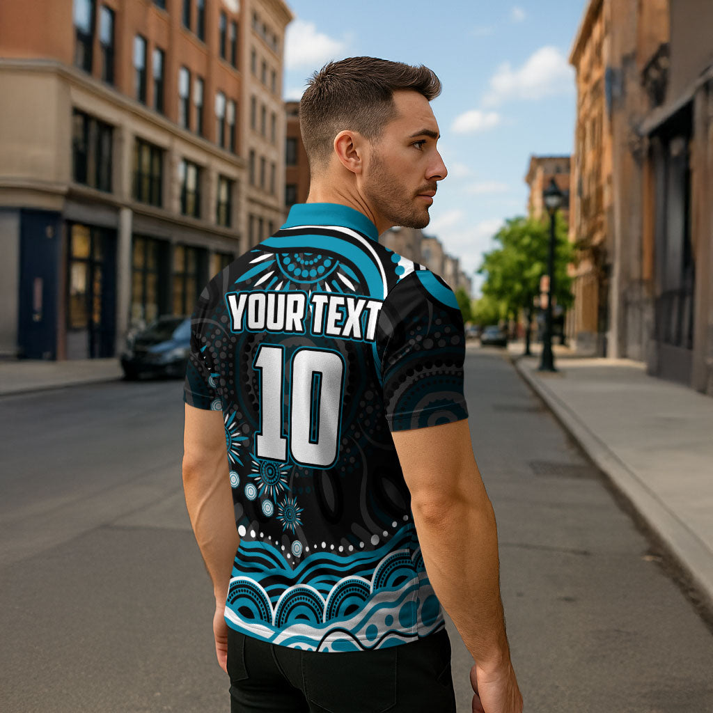Personalized Port Adelaide Power Rugby Zipper Polo Shirt Aboriginal Dot Art - Dreamtime Football Mascot