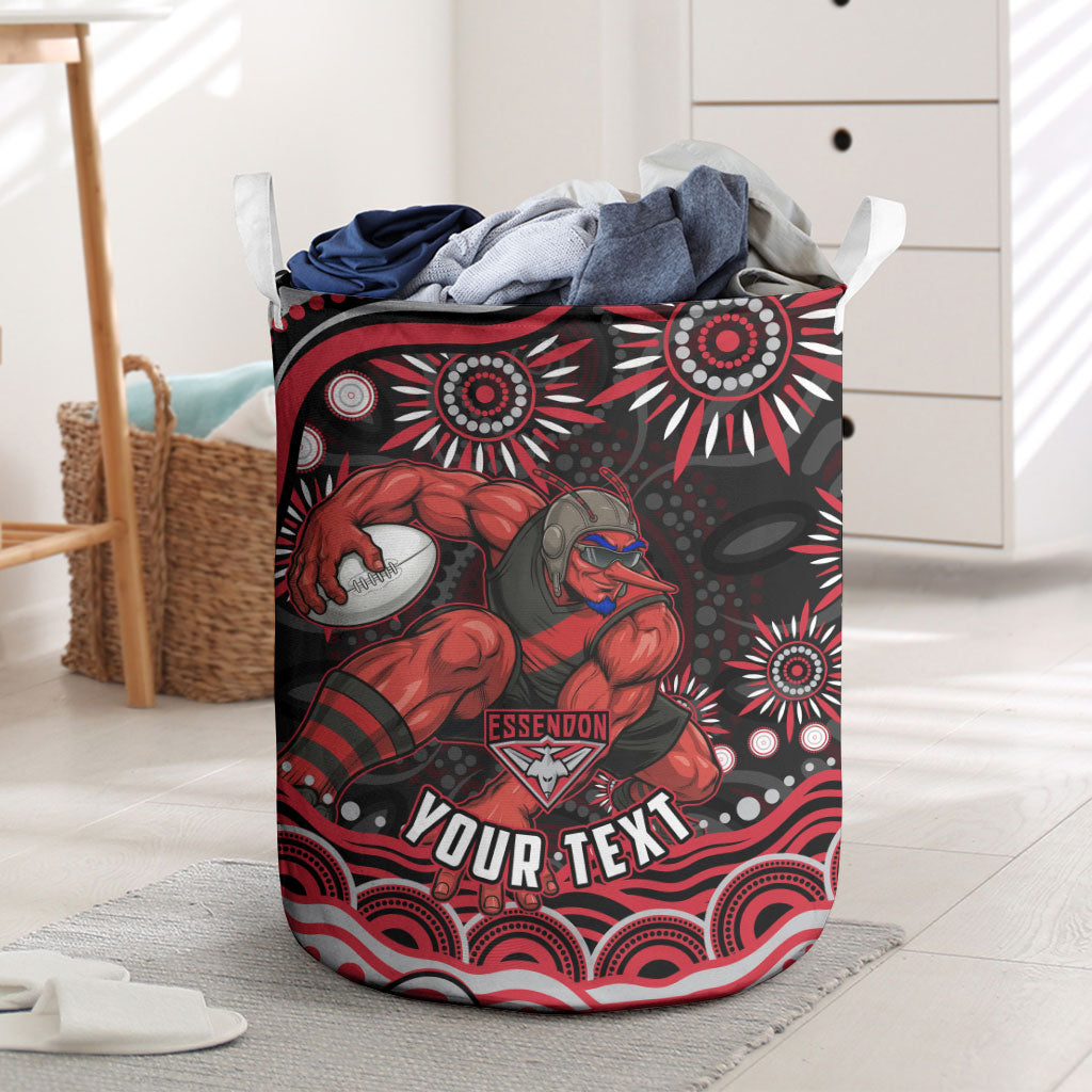 Personalized Essendon Bombers Rugby Laundry Basket Aboriginal Dot Art - Dreamtime Football Mascot