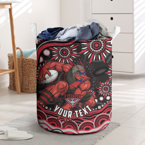 Personalized Essendon Bombers Rugby Laundry Basket Aboriginal Dot Art - Dreamtime Football Mascot