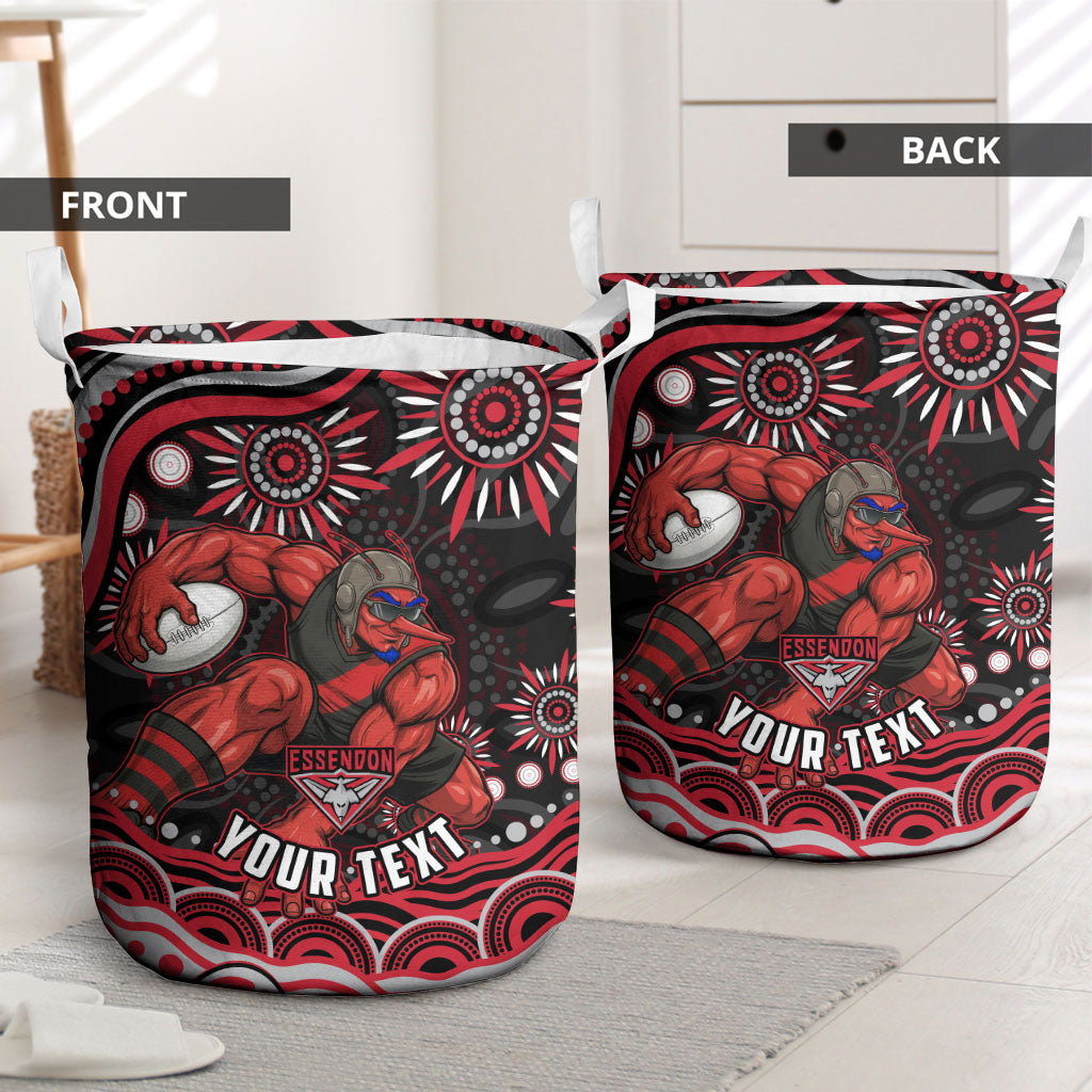 Personalized Essendon Bombers Rugby Laundry Basket Aboriginal Dot Art - Dreamtime Football Mascot