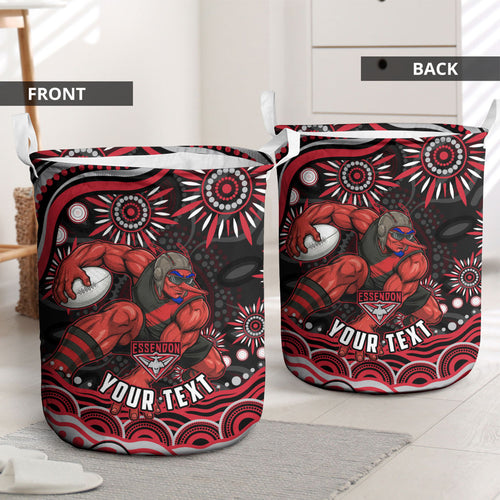 Personalized Essendon Bombers Rugby Laundry Basket Aboriginal Dot Art - Dreamtime Football Mascot