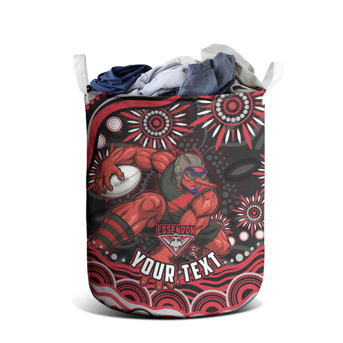 Personalized Essendon Bombers Rugby Laundry Basket Aboriginal Dot Art - Dreamtime Football Mascot