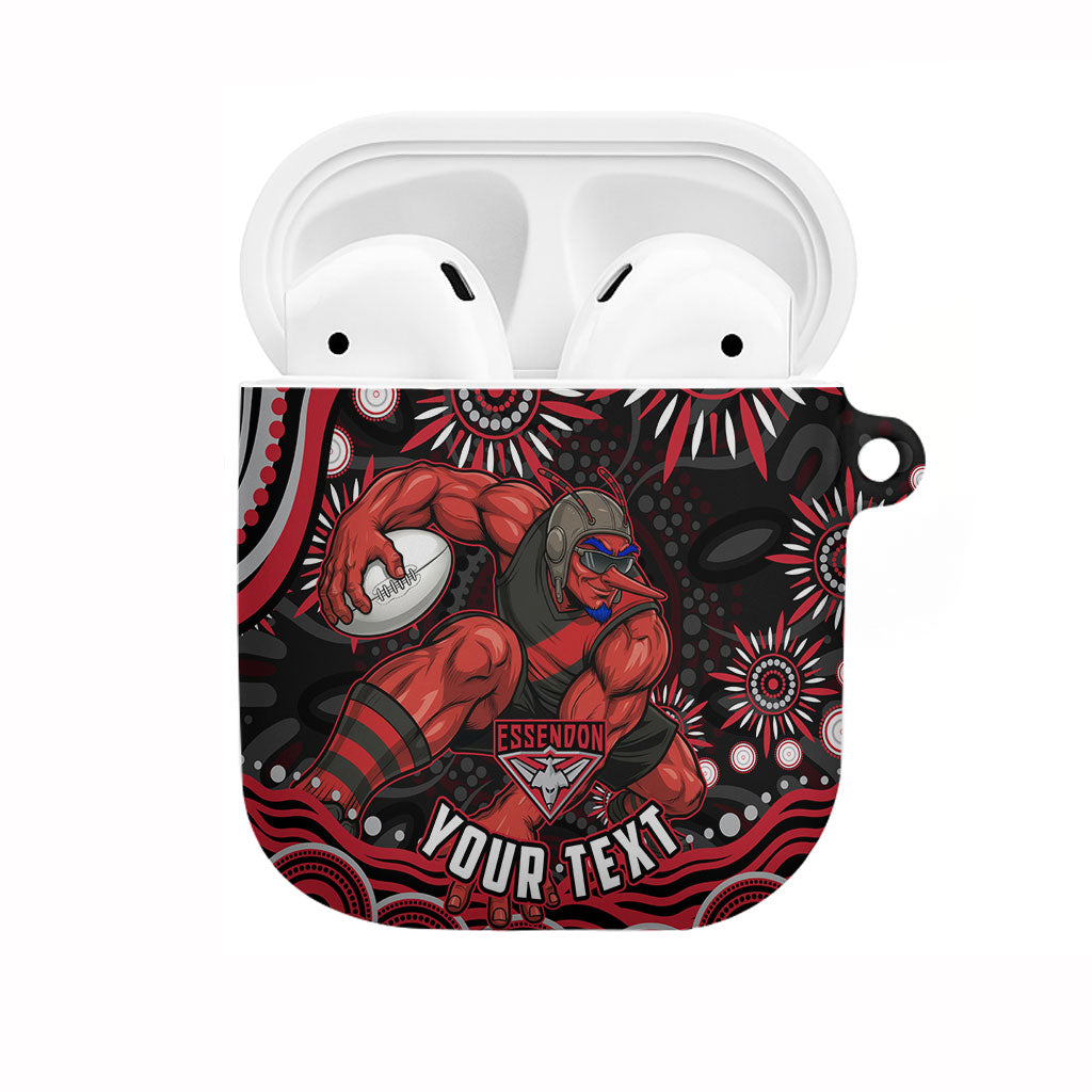 Personalized Essendon Bombers Rugby AirPods Case Aboriginal Dot Art - Dreamtime Football Mascot