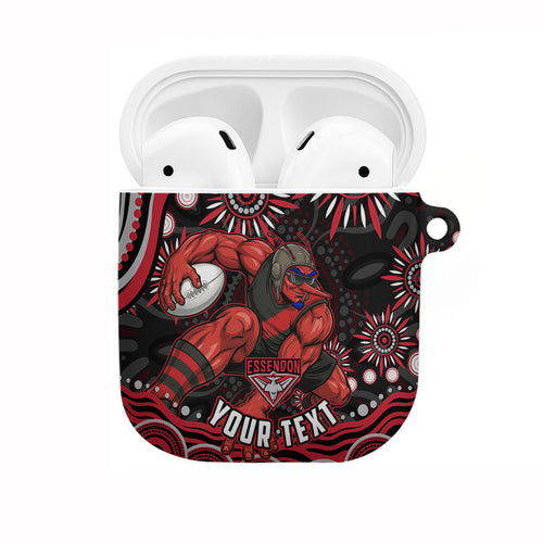 Personalized Essendon Bombers Rugby AirPods Case Aboriginal Dot Art - Dreamtime Football Mascot