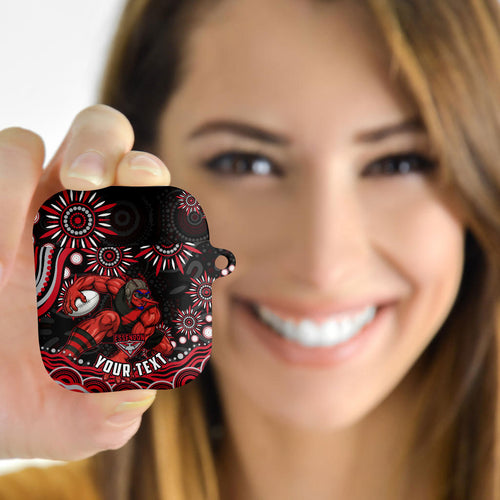 Personalized Essendon Bombers Rugby AirPods Case Aboriginal Dot Art - Dreamtime Football Mascot