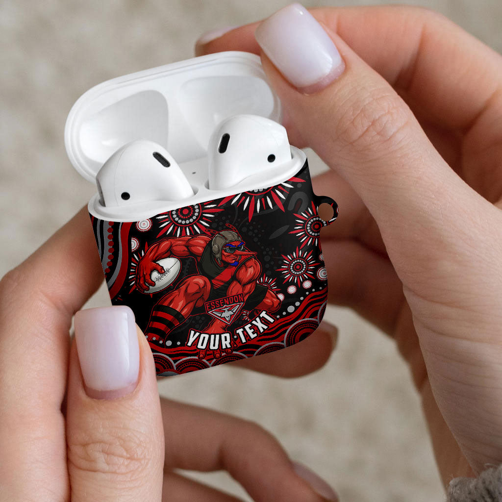 Personalized Essendon Bombers Rugby AirPods Case Aboriginal Dot Art - Dreamtime Football Mascot