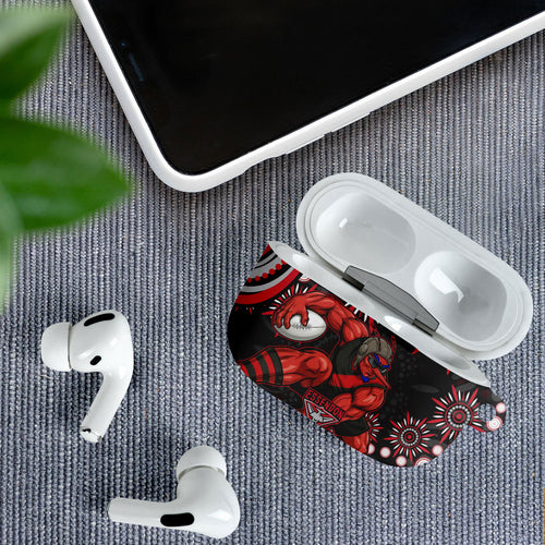 Personalized Essendon Bombers Rugby AirPods Case Aboriginal Dot Art - Dreamtime Football Mascot
