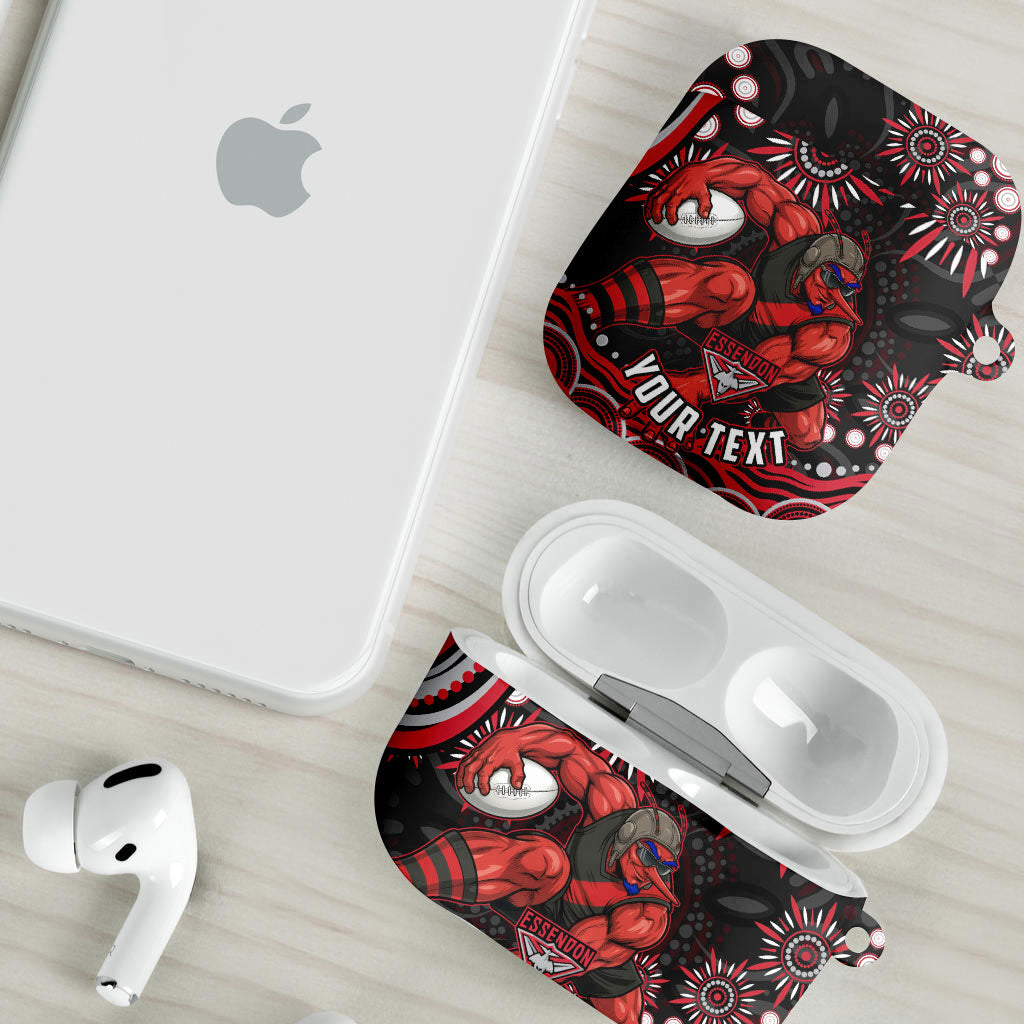 Personalized Essendon Bombers Rugby AirPods Case Aboriginal Dot Art - Dreamtime Football Mascot