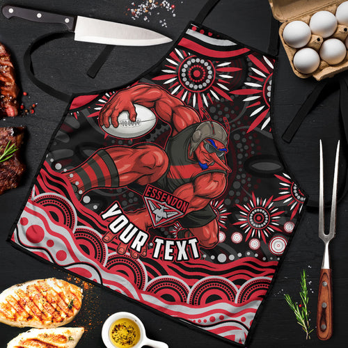 Personalized Essendon Bombers Rugby Apron Aboriginal Dot Art - Dreamtime Football Mascot