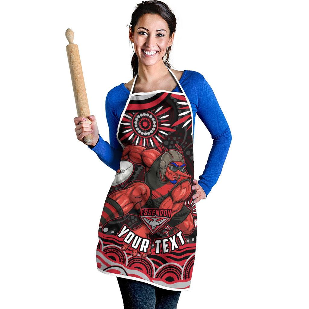 Personalized Essendon Bombers Rugby Apron Aboriginal Dot Art - Dreamtime Football Mascot