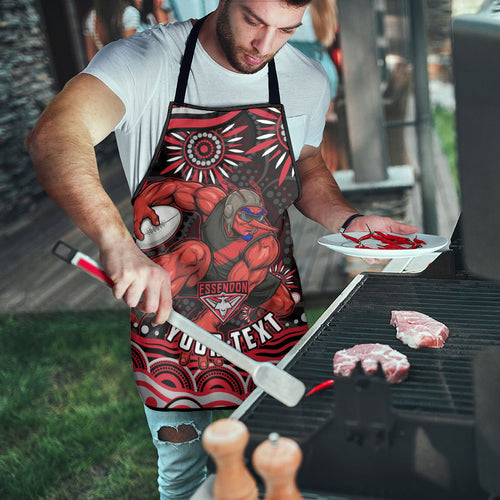 Personalized Essendon Bombers Rugby Apron Aboriginal Dot Art - Dreamtime Football Mascot
