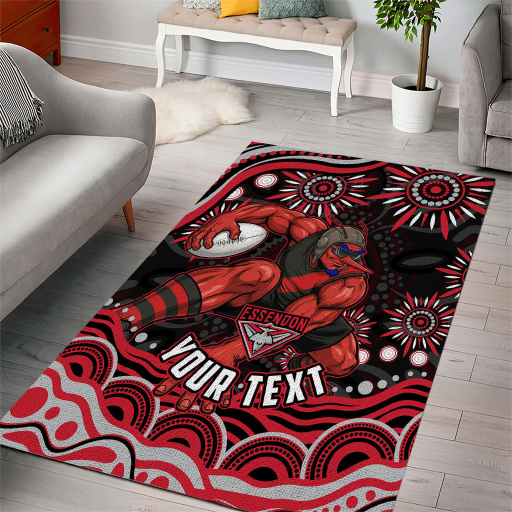 Personalized Essendon Bombers Rugby Area Rug Aboriginal Dot Art - Dreamtime Football Mascot