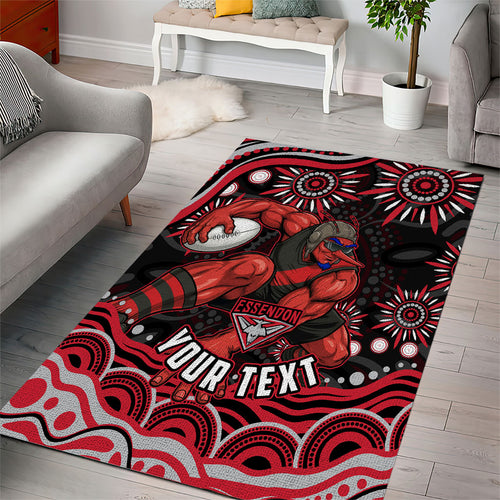 Personalized Essendon Bombers Rugby Area Rug Aboriginal Dot Art - Dreamtime Football Mascot