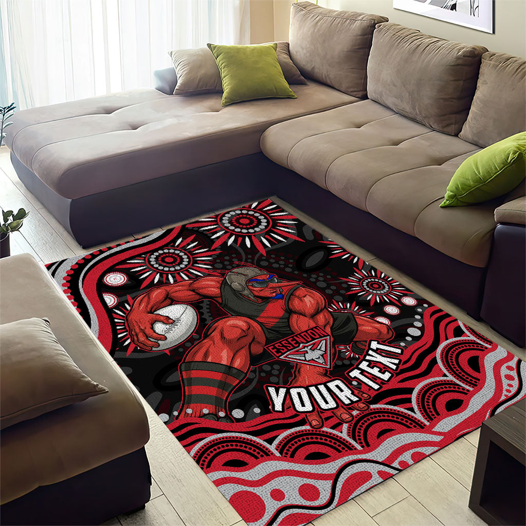 Personalized Essendon Bombers Rugby Area Rug Aboriginal Dot Art - Dreamtime Football Mascot