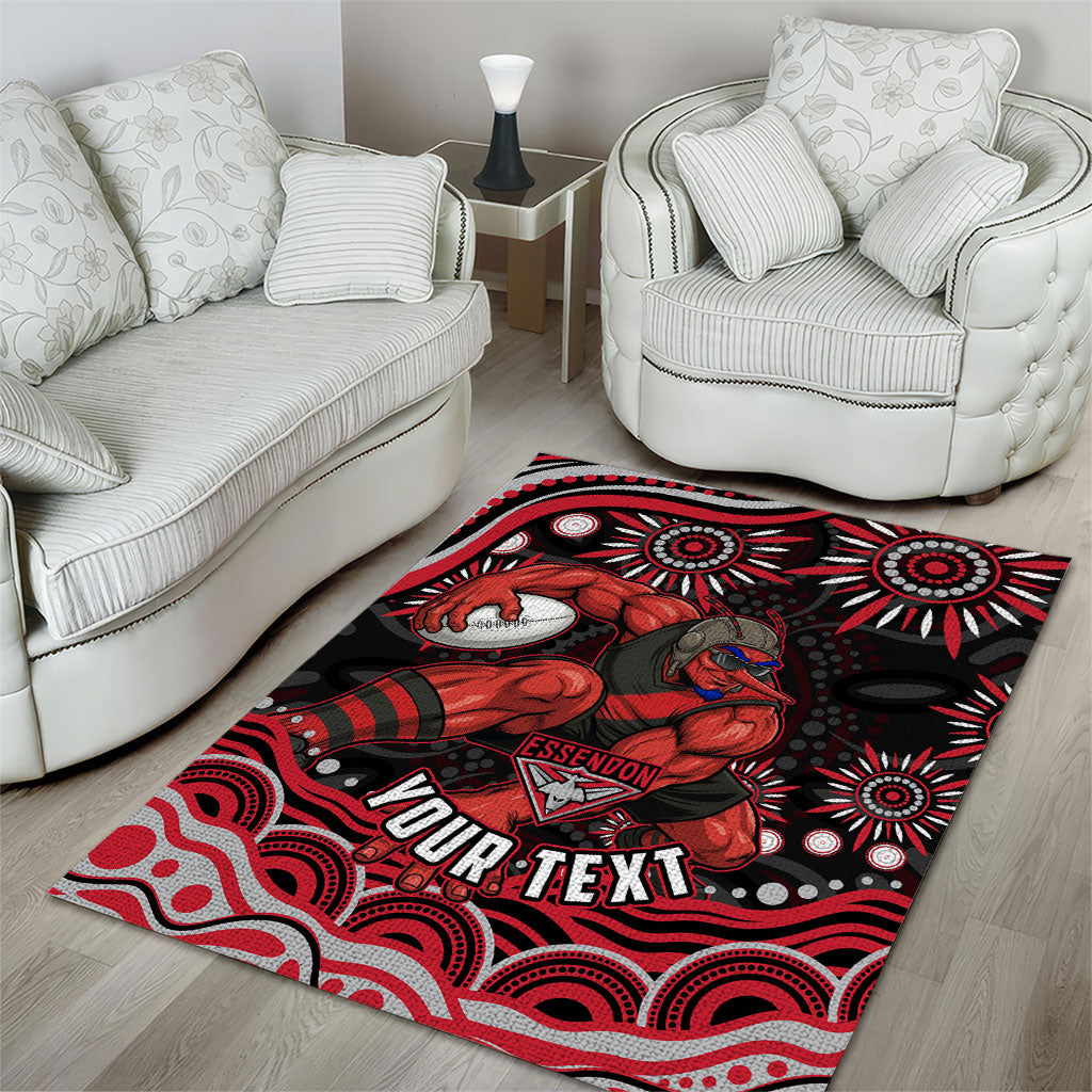 Personalized Essendon Bombers Rugby Area Rug Aboriginal Dot Art - Dreamtime Football Mascot