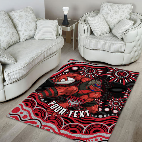 Personalized Essendon Bombers Rugby Area Rug Aboriginal Dot Art - Dreamtime Football Mascot