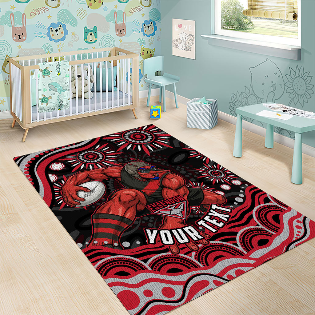 Personalized Essendon Bombers Rugby Area Rug Aboriginal Dot Art - Dreamtime Football Mascot