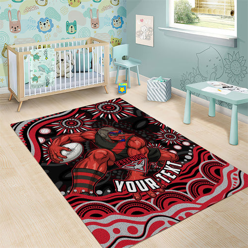 Personalized Essendon Bombers Rugby Area Rug Aboriginal Dot Art - Dreamtime Football Mascot