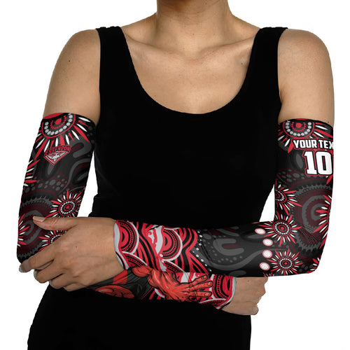 Personalized Essendon Bombers Rugby Arm Sleeves Aboriginal Dot Art - Dreamtime Football Mascot