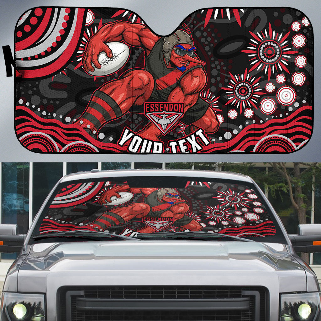 Personalized Essendon Bombers Rugby Auto Sun Shade Aboriginal Dot Art - Dreamtime Football Mascot