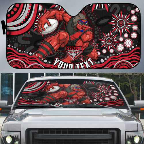 Personalized Essendon Bombers Rugby Auto Sun Shade Aboriginal Dot Art - Dreamtime Football Mascot