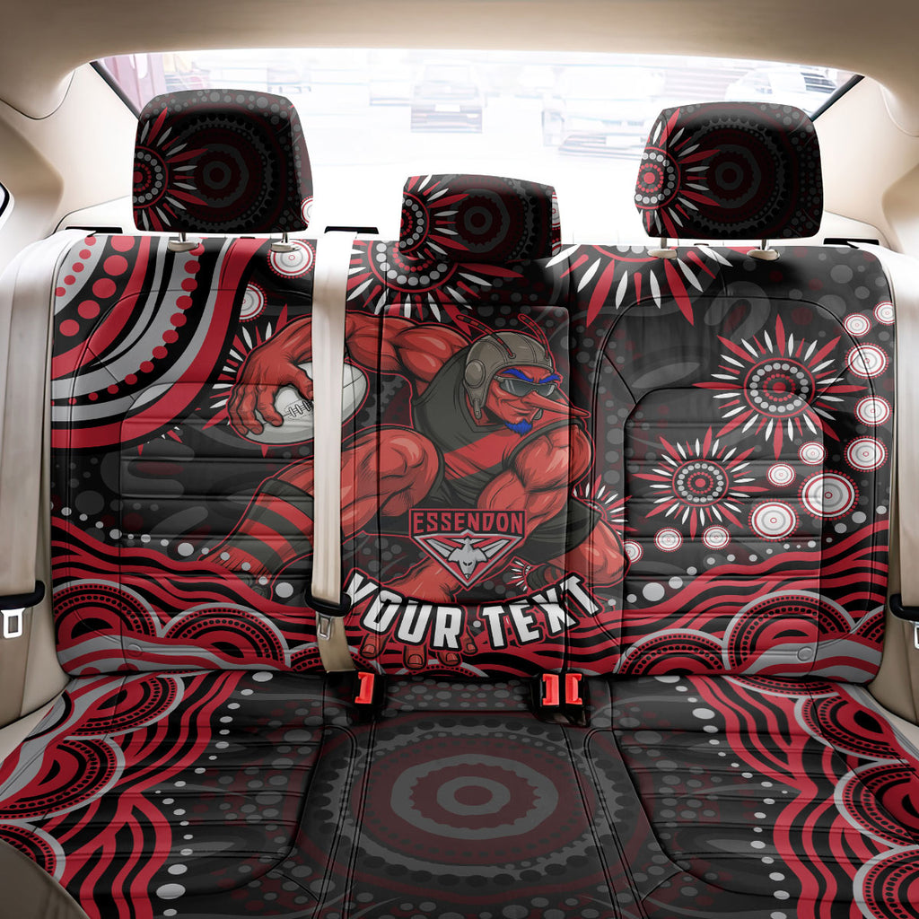 Personalized Essendon Bombers Rugby Back Car Seat Cover Aboriginal Dot Art - Dreamtime Football Mascot