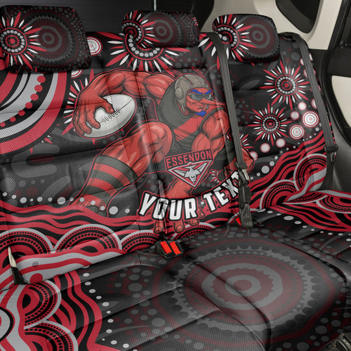 Personalized Essendon Bombers Rugby Back Car Seat Cover Aboriginal Dot Art - Dreamtime Football Mascot