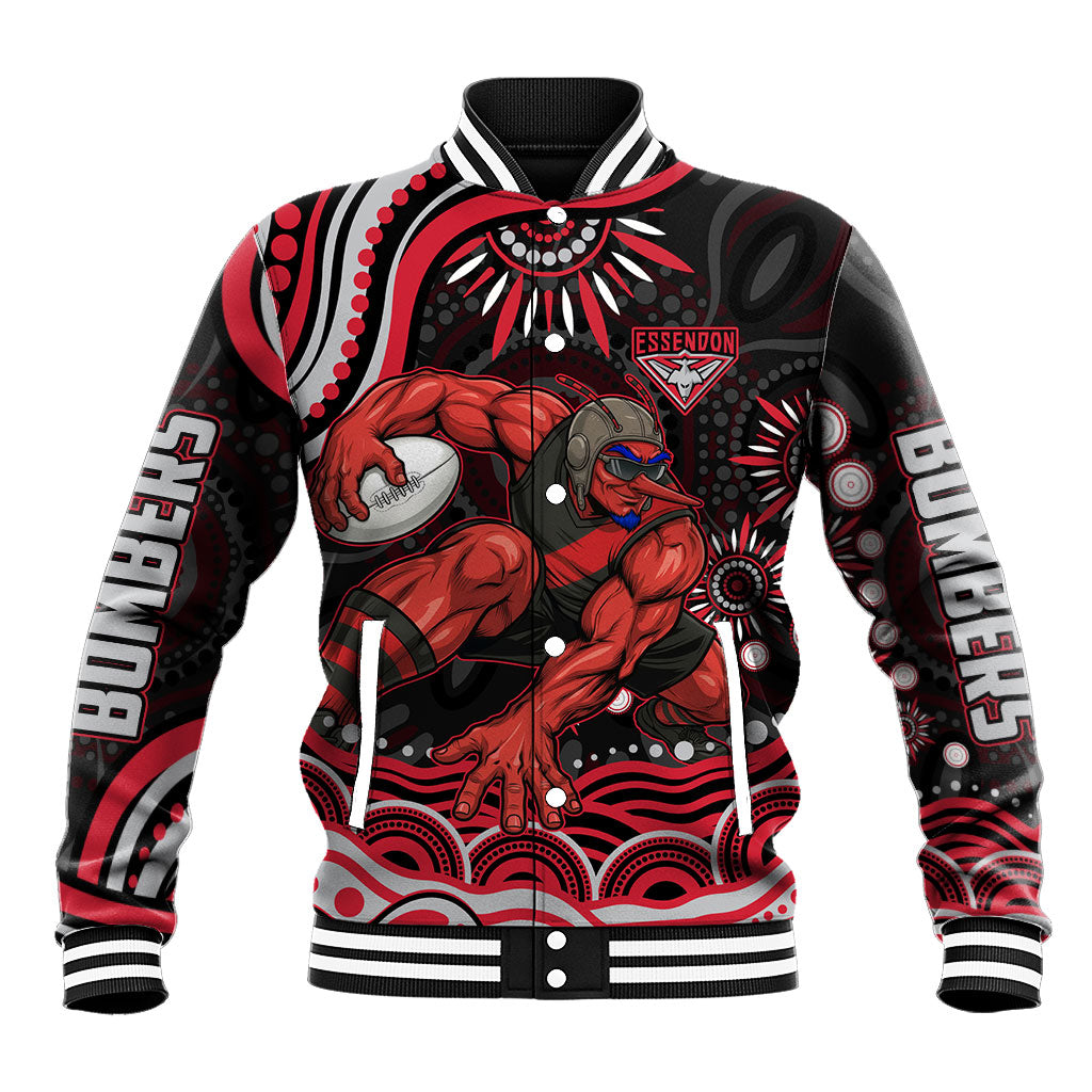 Personalized Essendon Bombers Rugby Baseball Jacket Aboriginal Dot Art - Dreamtime Football Mascot