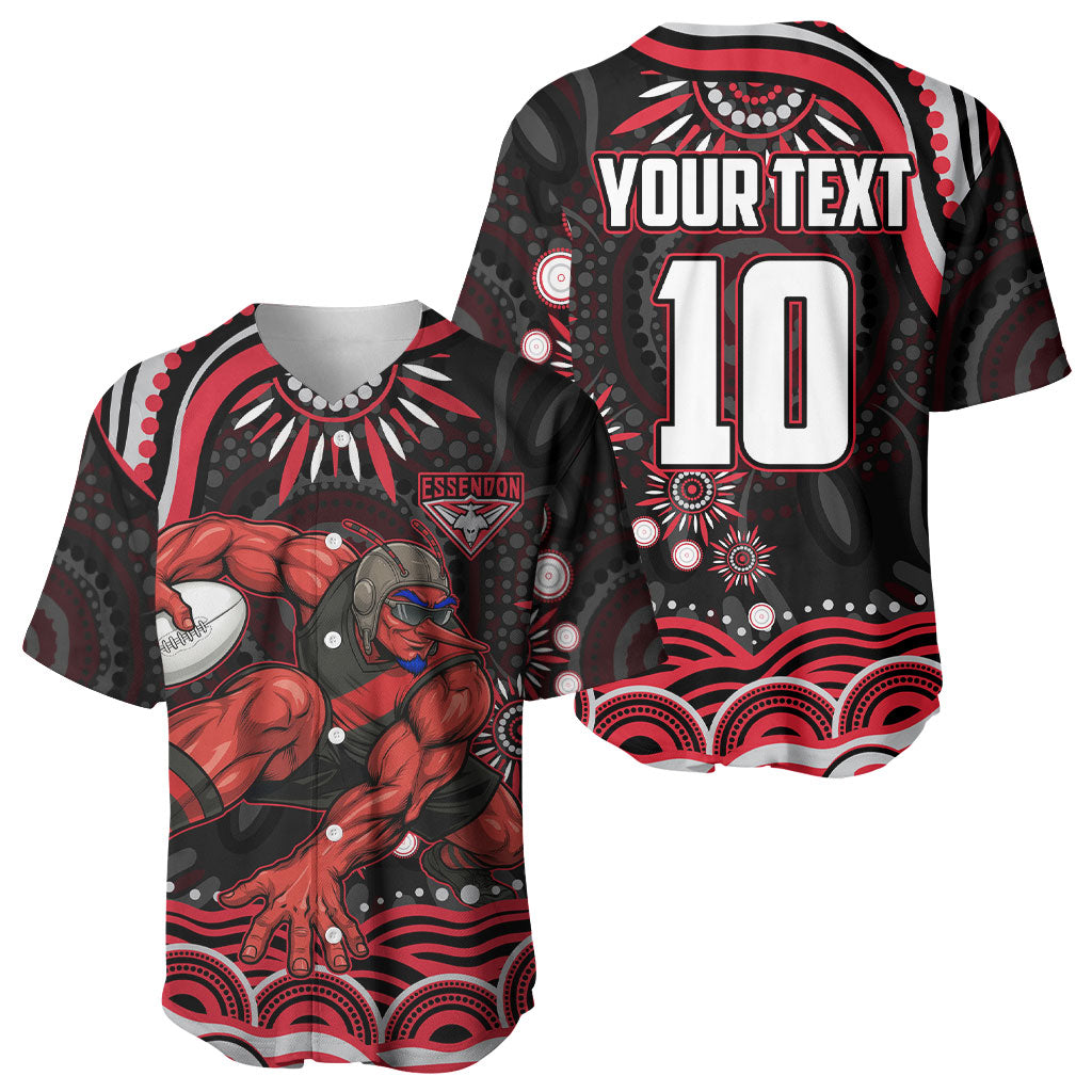 Personalized Essendon Bombers Rugby Baseball Jersey Aboriginal Dot Art - Dreamtime Football Mascot