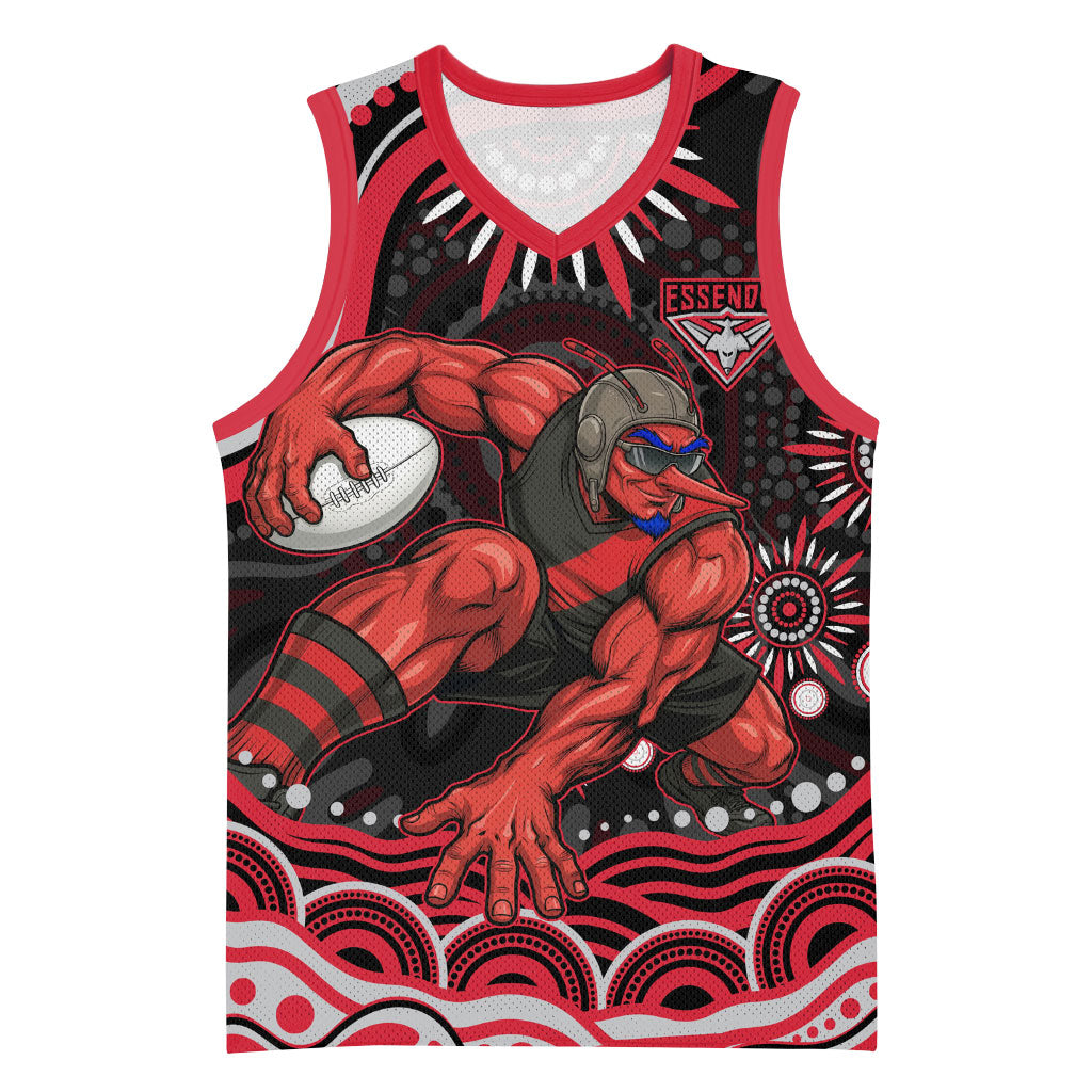 Personalized Essendon Bombers Rugby Basketball Jersey Aboriginal Dot Art - Dreamtime Football Mascot