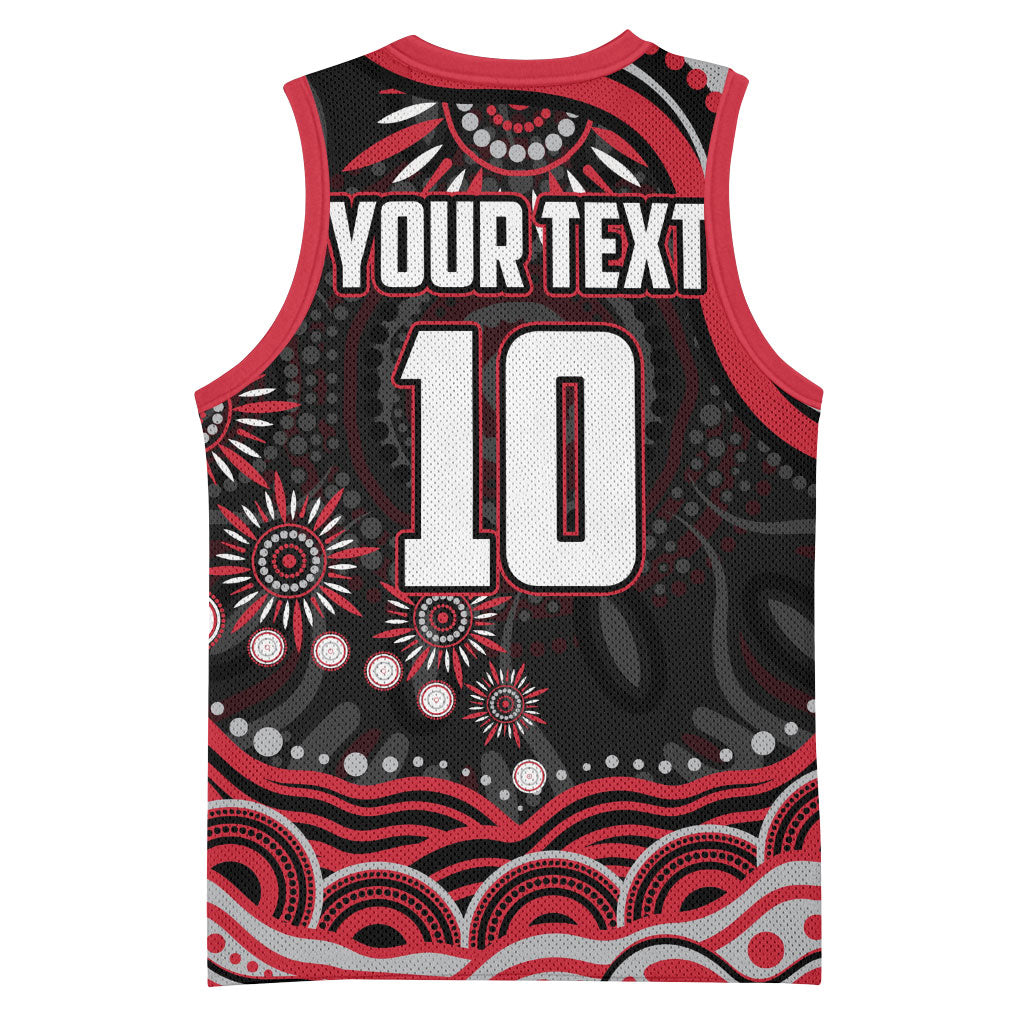 Personalized Essendon Bombers Rugby Basketball Jersey Aboriginal Dot Art - Dreamtime Football Mascot