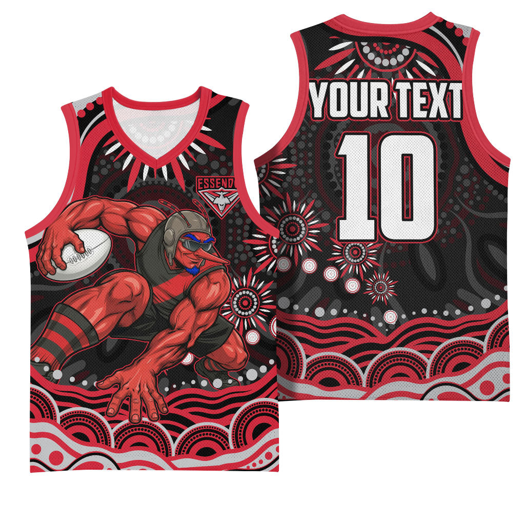 Personalized Essendon Bombers Rugby Basketball Jersey Aboriginal Dot Art - Dreamtime Football Mascot