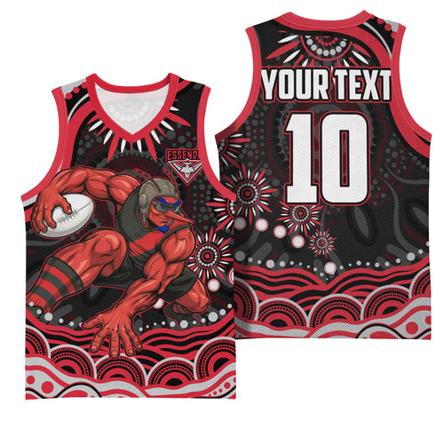 Personalized Essendon Bombers Rugby Basketball Jersey Aboriginal Dot Art - Dreamtime Football Mascot