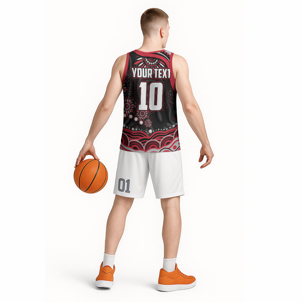 Personalized Essendon Bombers Rugby Basketball Jersey Aboriginal Dot Art - Dreamtime Football Mascot