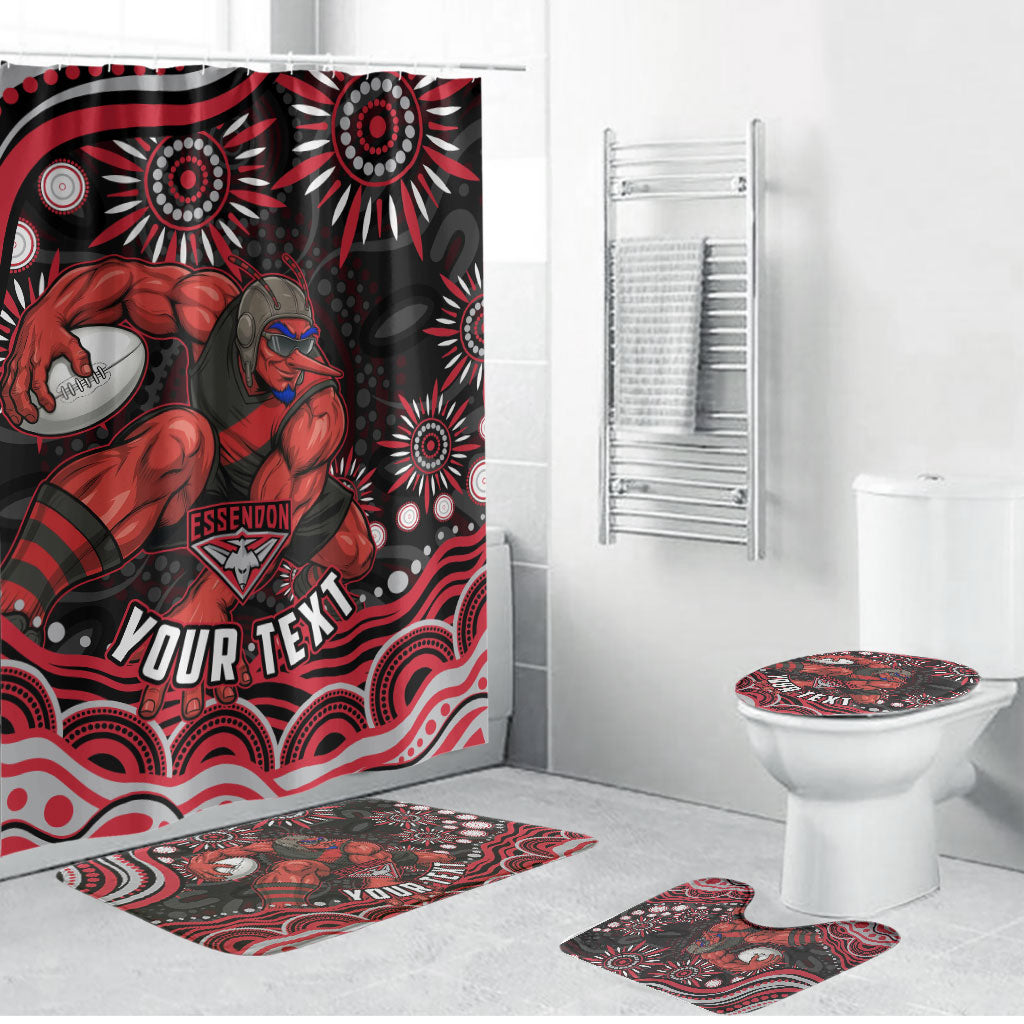 Personalized Essendon Bombers Rugby Bathroom Set Aboriginal Dot Art - Dreamtime Football Mascot
