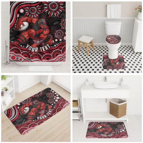 Personalized Essendon Bombers Rugby Bathroom Set Aboriginal Dot Art - Dreamtime Football Mascot