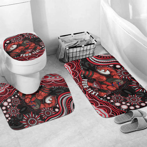 Personalized Essendon Bombers Rugby Bathroom Set Aboriginal Dot Art - Dreamtime Football Mascot