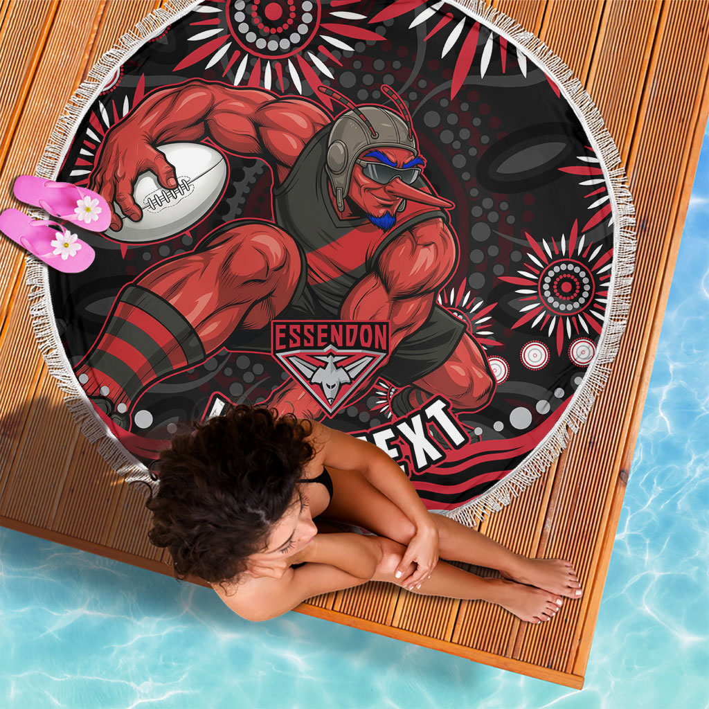 Personalized Essendon Bombers Rugby Beach Blanket Aboriginal Dot Art - Dreamtime Football Mascot