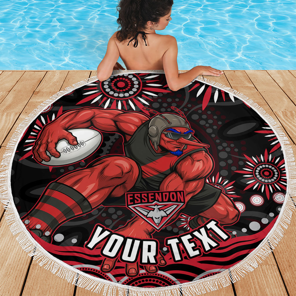 Personalized Essendon Bombers Rugby Beach Blanket Aboriginal Dot Art - Dreamtime Football Mascot