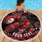 Personalized Essendon Bombers Rugby Beach Blanket Aboriginal Dot Art - Dreamtime Football Mascot