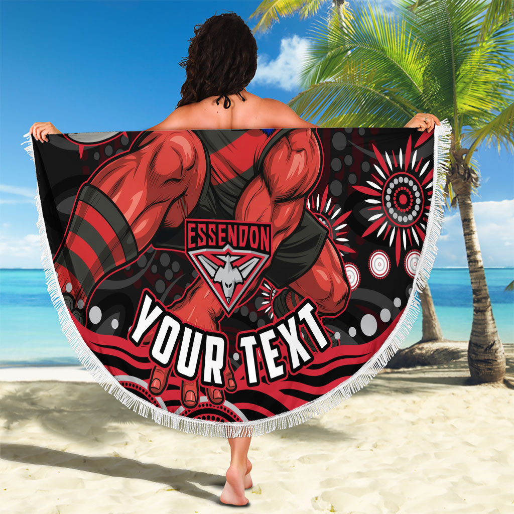 Personalized Essendon Bombers Rugby Beach Blanket Aboriginal Dot Art - Dreamtime Football Mascot