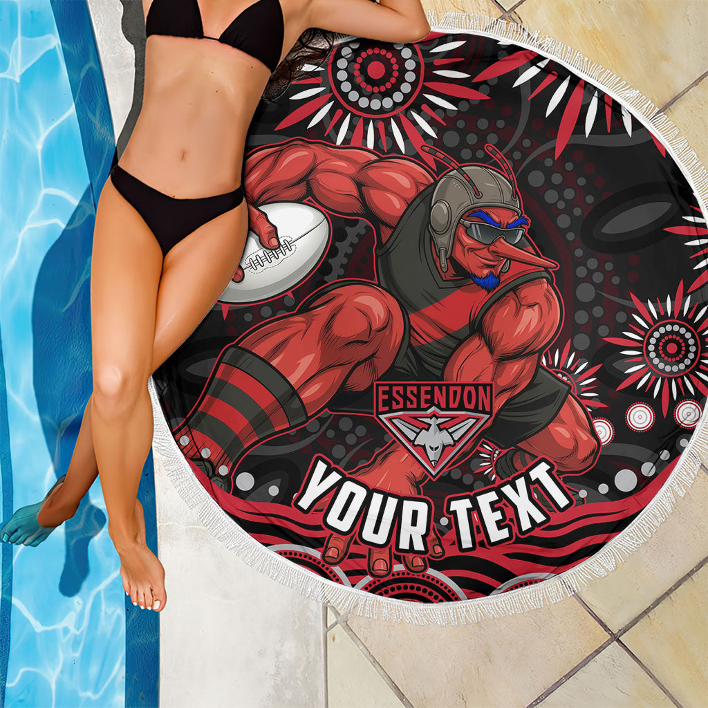 Personalized Essendon Bombers Rugby Beach Blanket Aboriginal Dot Art - Dreamtime Football Mascot
