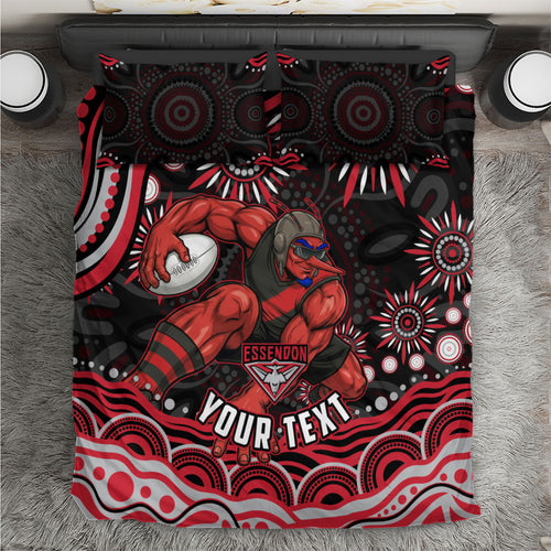 Personalized Essendon Bombers Rugby Bedding Set Aboriginal Dot Art - Dreamtime Football Mascot