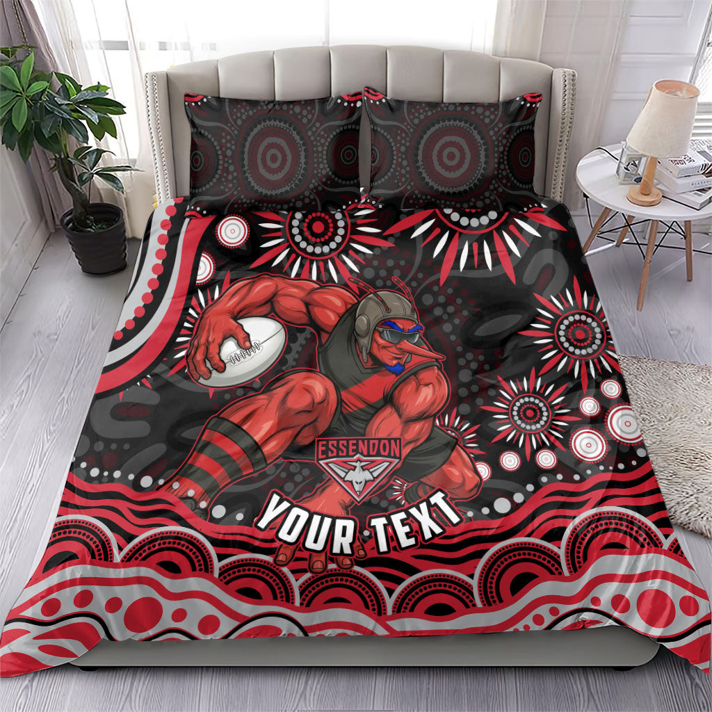 Personalized Essendon Bombers Rugby Bedding Set Aboriginal Dot Art - Dreamtime Football Mascot