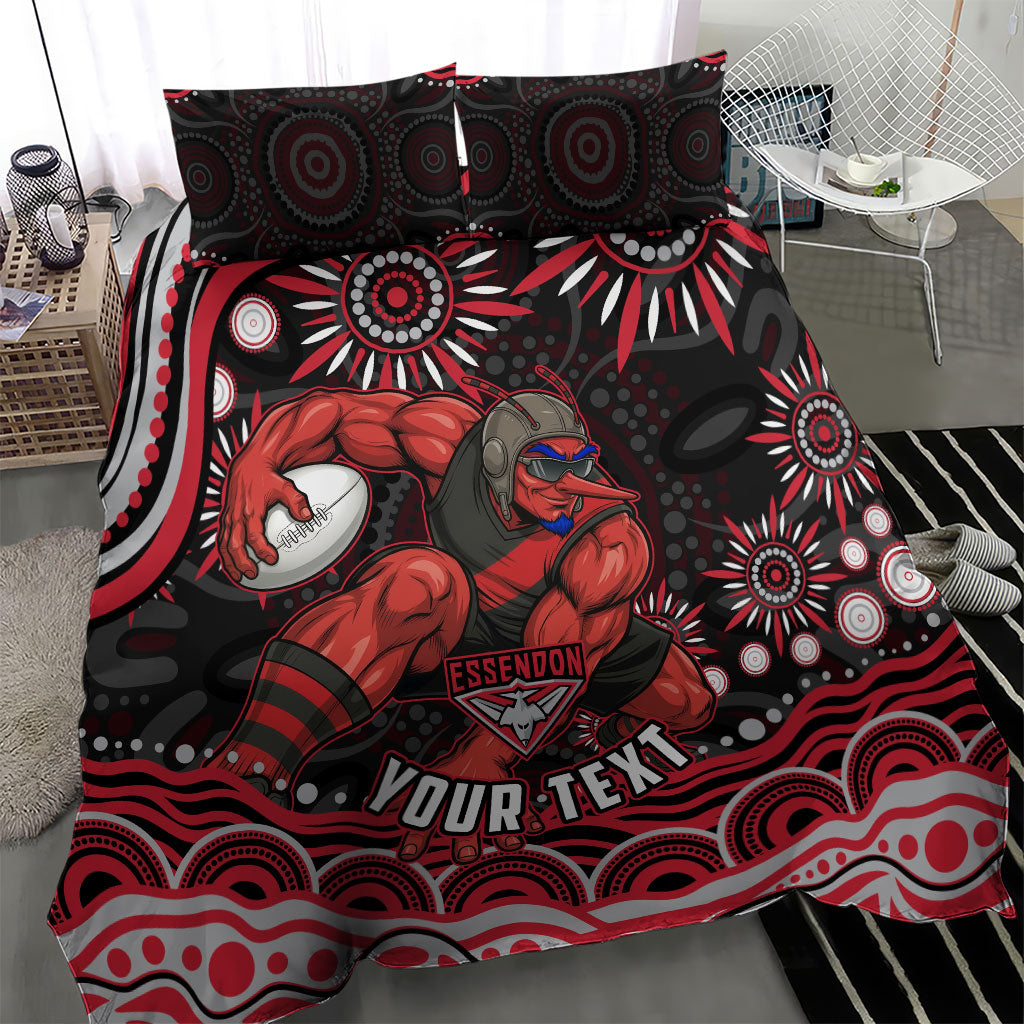 Personalized Essendon Bombers Rugby Bedding Set Aboriginal Dot Art - Dreamtime Football Mascot