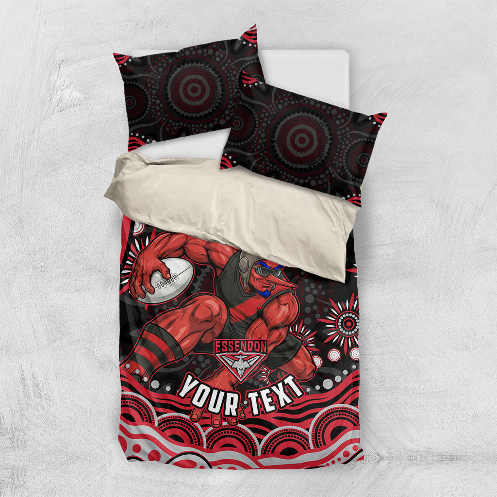 Personalized Essendon Bombers Rugby Bedding Set Aboriginal Dot Art - Dreamtime Football Mascot