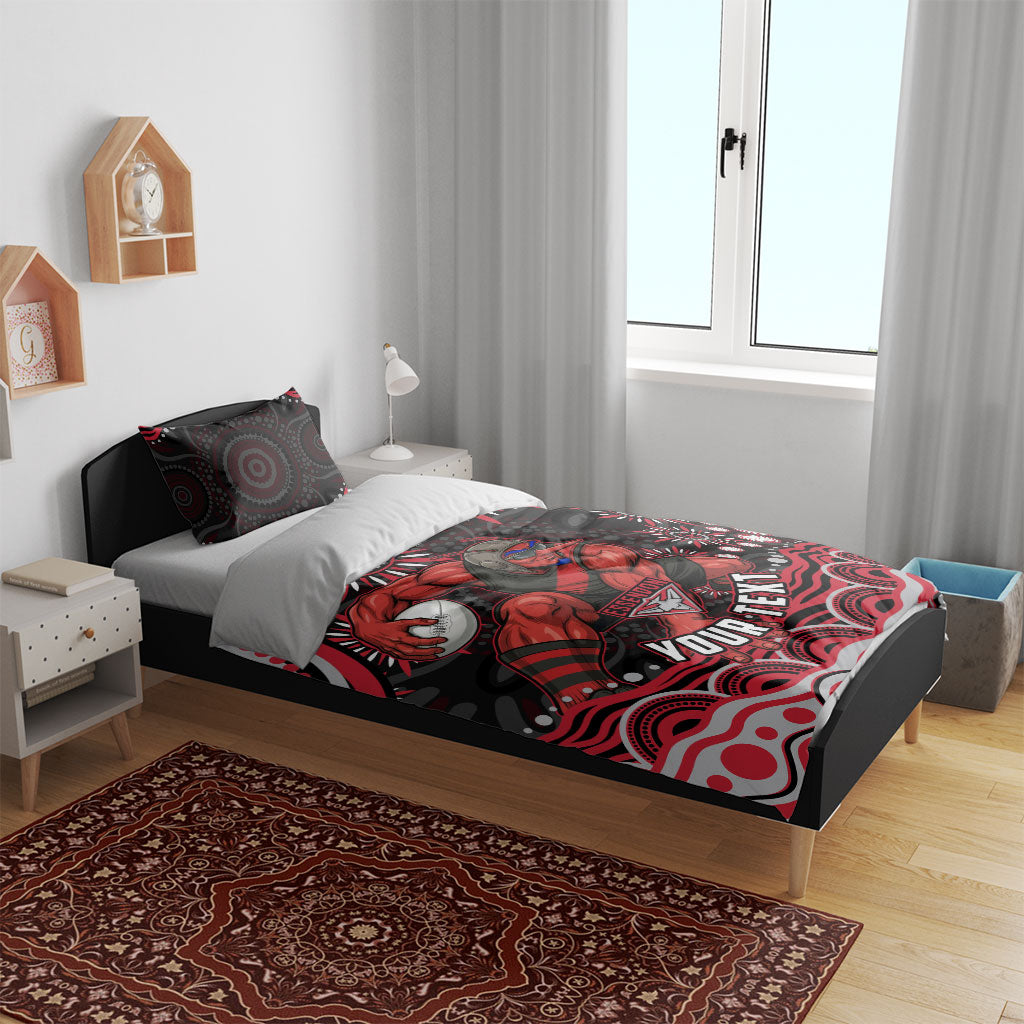 Personalized Essendon Bombers Rugby Bedding Set Aboriginal Dot Art - Dreamtime Football Mascot