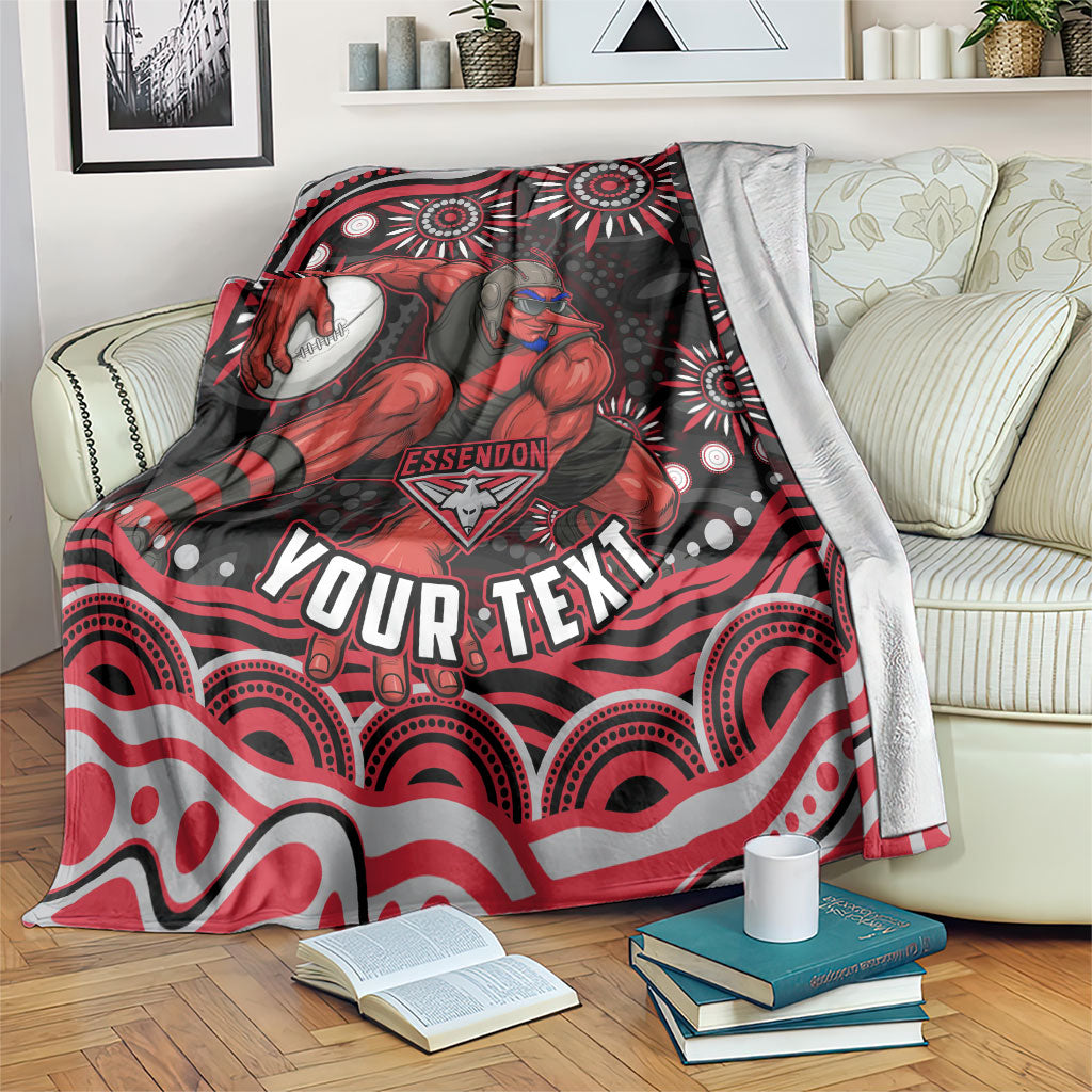 Personalized Essendon Bombers Rugby Blanket Aboriginal Dot Art - Dreamtime Football Mascot